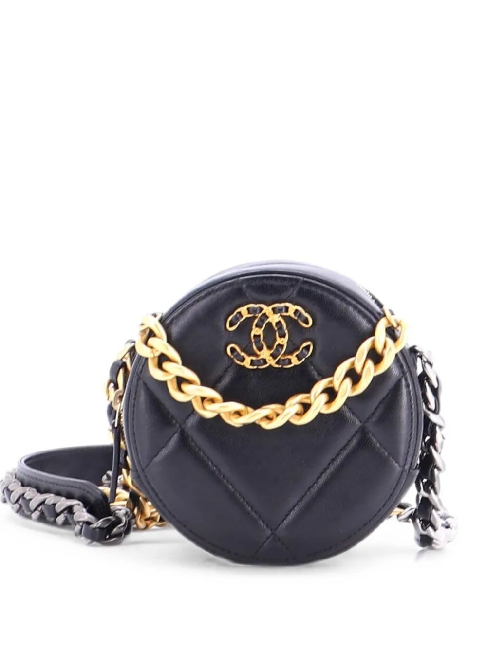 19 Round with Chain Quilted Leather clutch bag