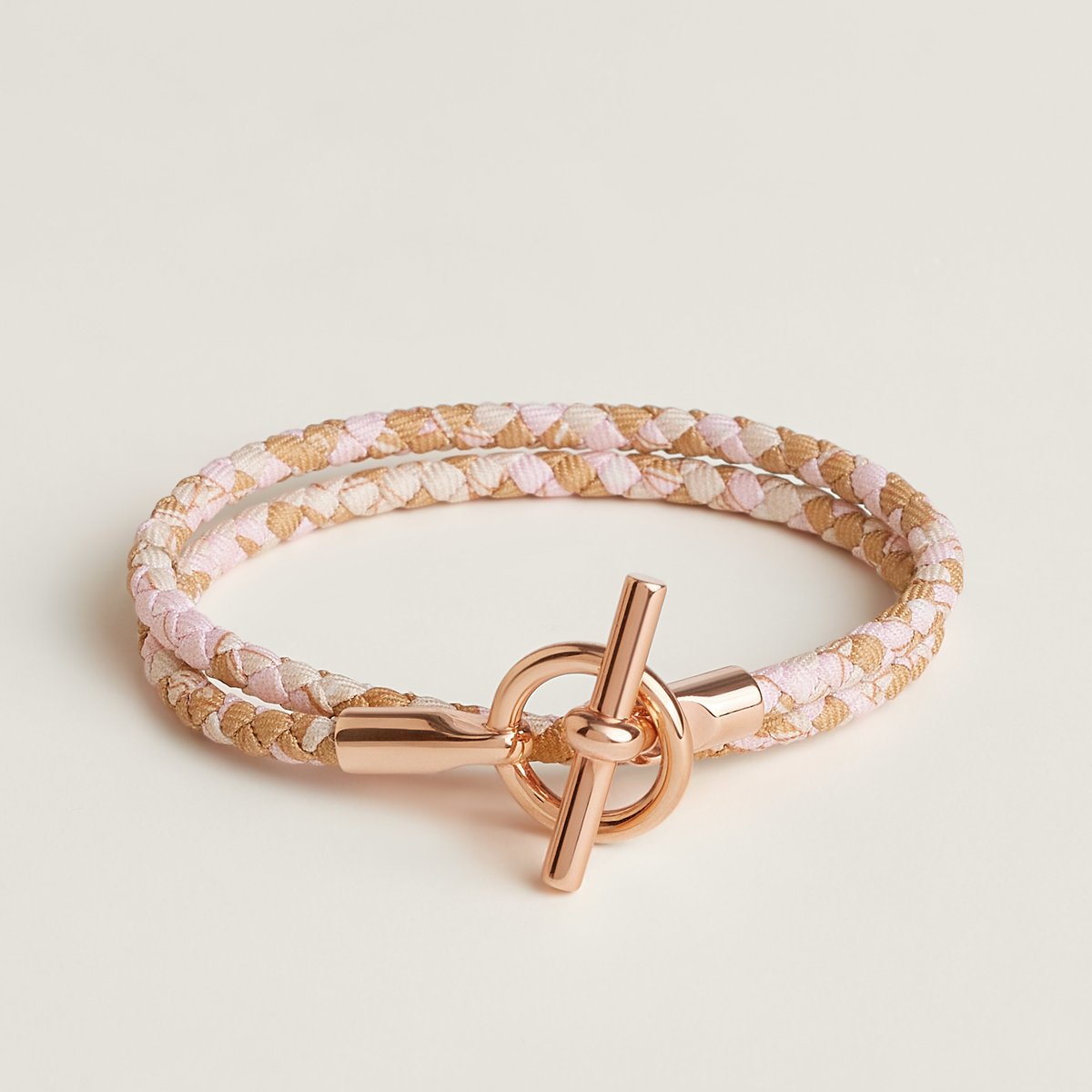 美品 HERMES GLENAN DOUBLE TOUR ブラウン　シルバー Genuine Hermes Glenan Double Tour Leather Wrap Braided Bracelet