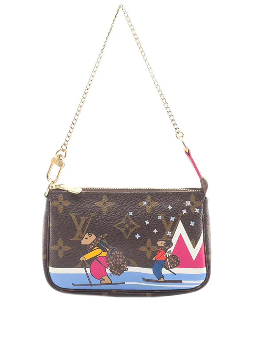 2018 Monogram Christmas Animation Bears on Skis Mini Pochette Accessoires handbag