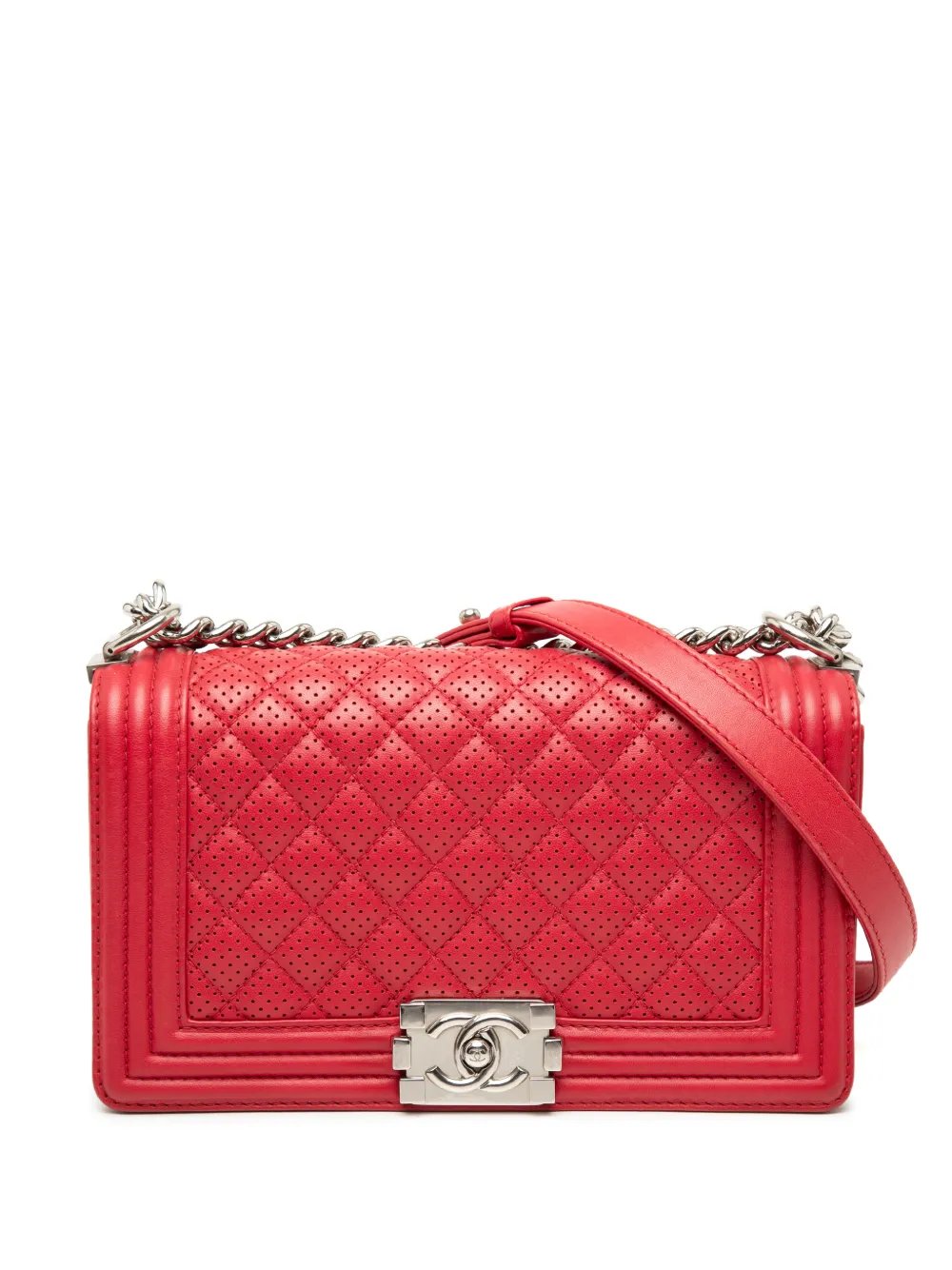 2014 Old Medium Quilted Perforated Lambskin Boy Flap shoulder bag