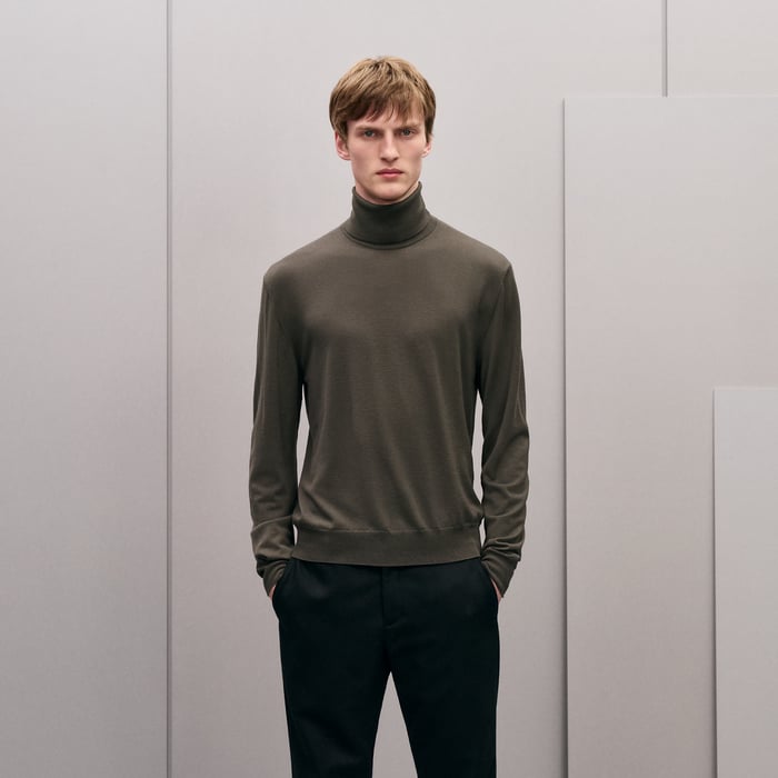 Taupe "Detail H" Turtleneck Sweater