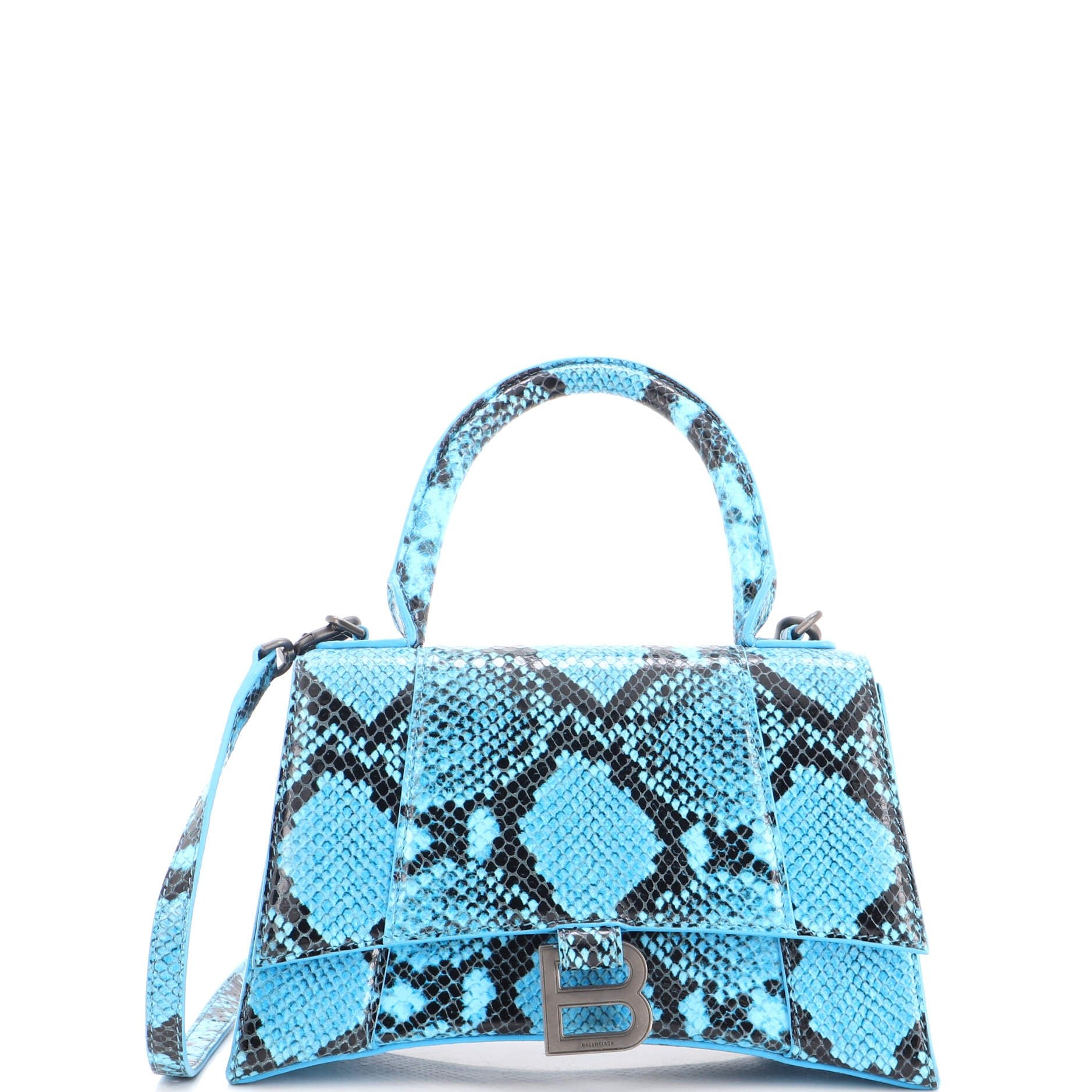Hourglass Top Handle Bag Python Embossed Leather Small