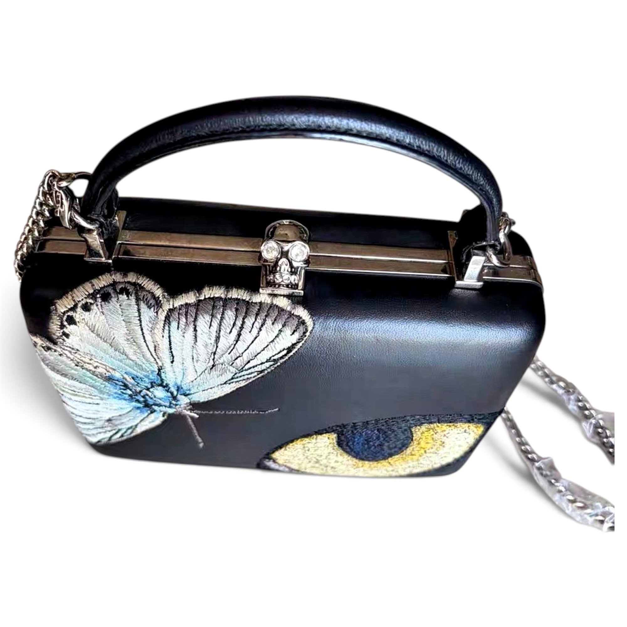 Skull leather clutch bag