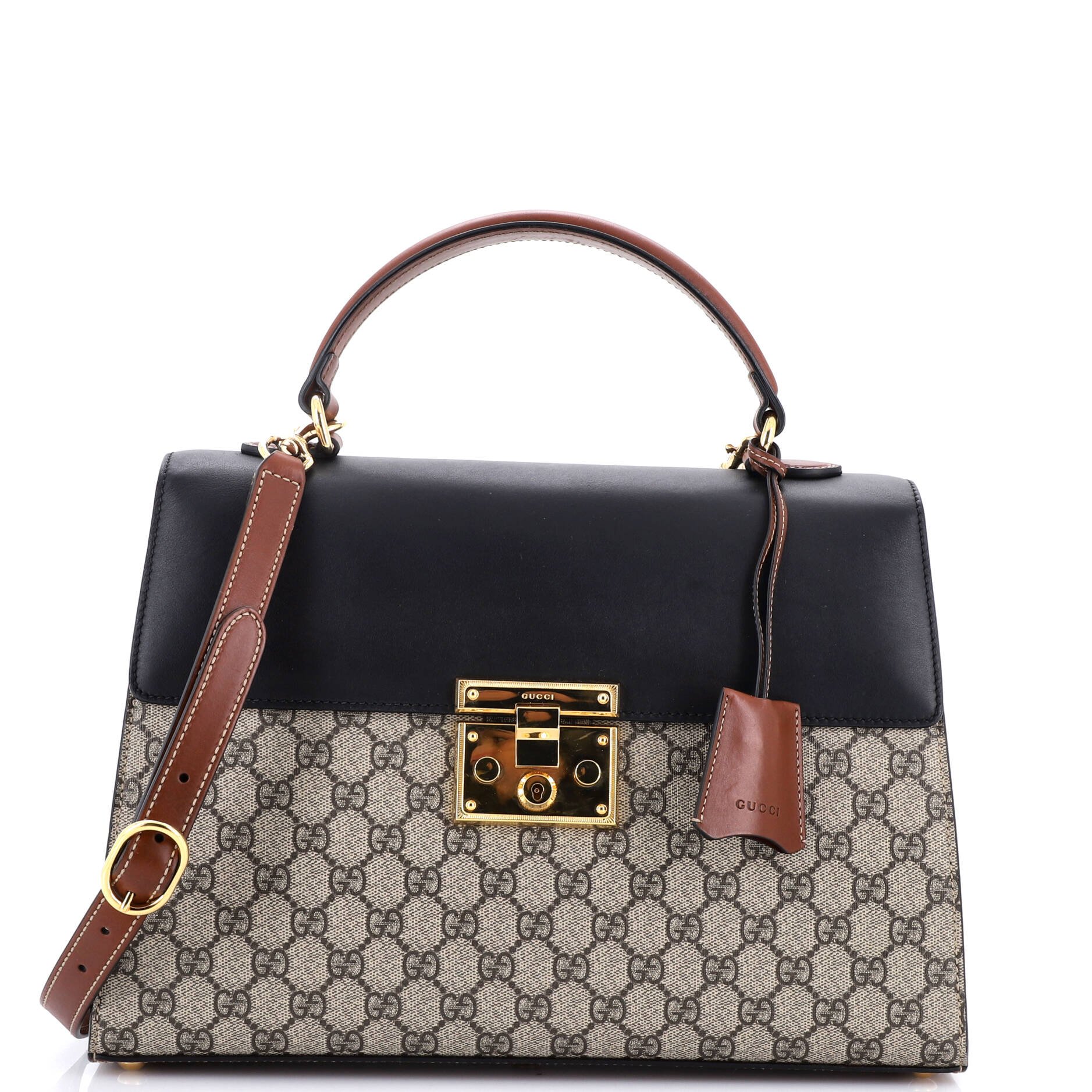 Padlock Top Handle Bag GG Coated Canvas and Leather Medium