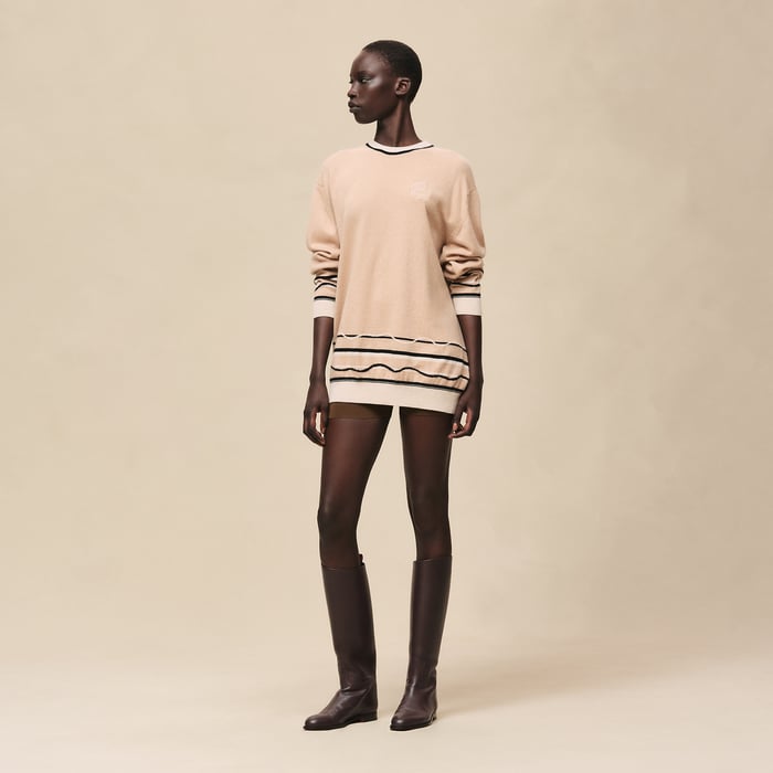 Beige Cajou "Ex-libris" Long-sleeve Tunic Sweater