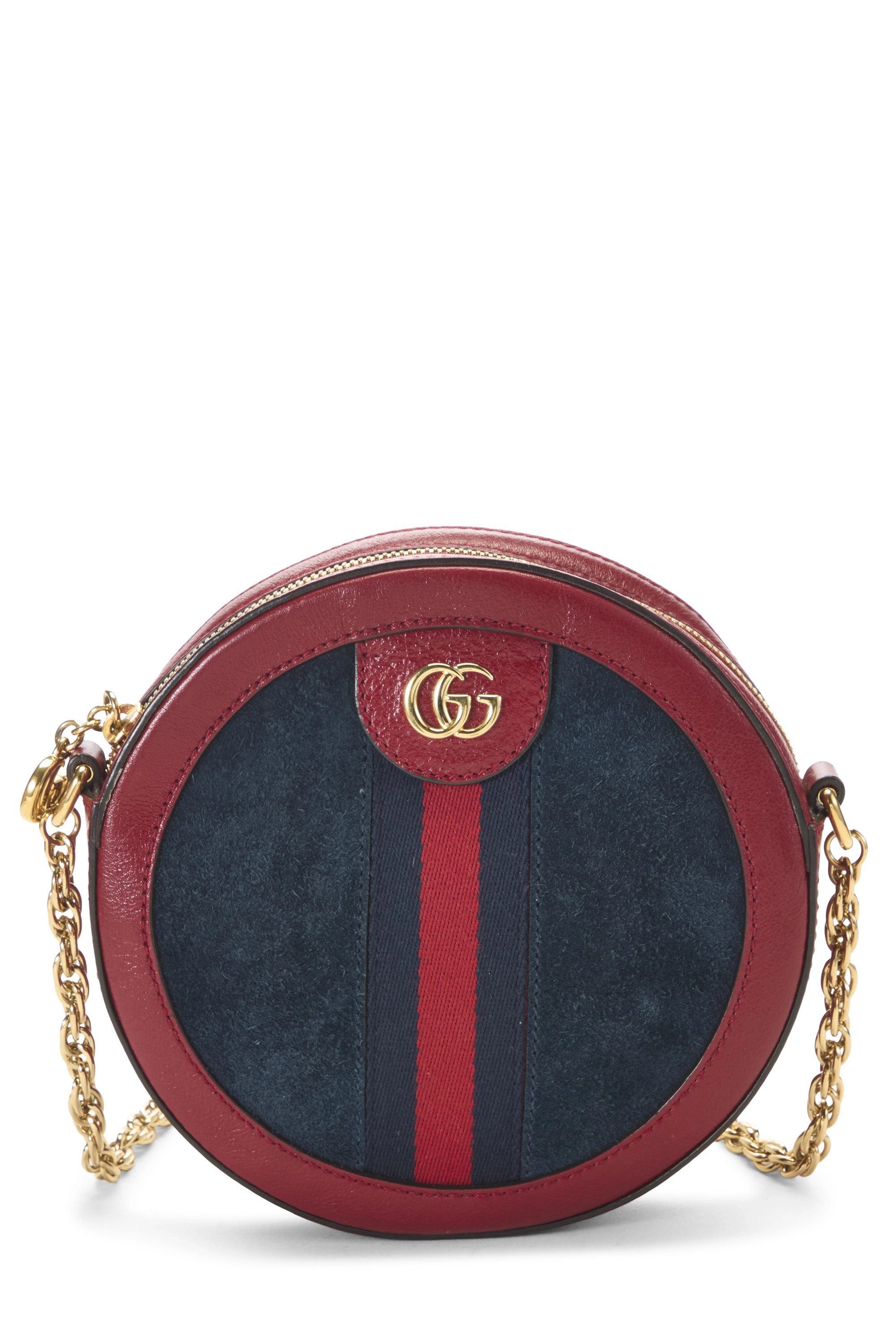 Navy Suede Ophidia Round Shoulder Bag Mini
