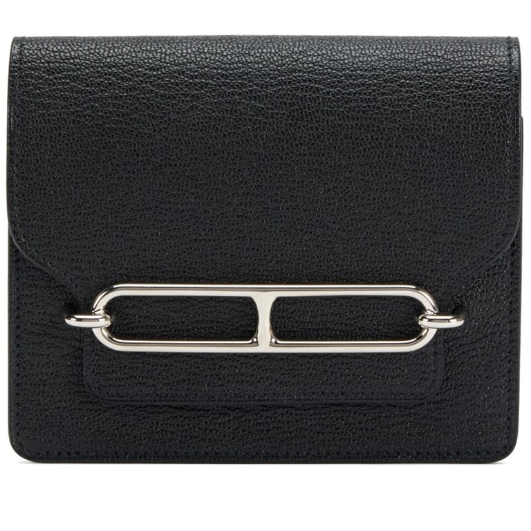 Hermes Black Chèvre Mysore Roulis Slim Wallet Palladium Hardware, 2021