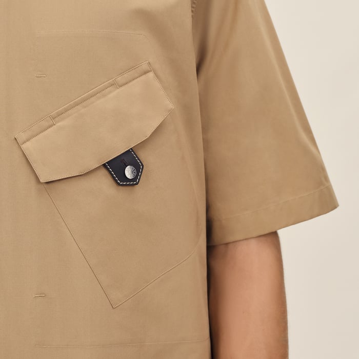 Kraft Short-sleeve Straight Cut Shirt With Leather Detail