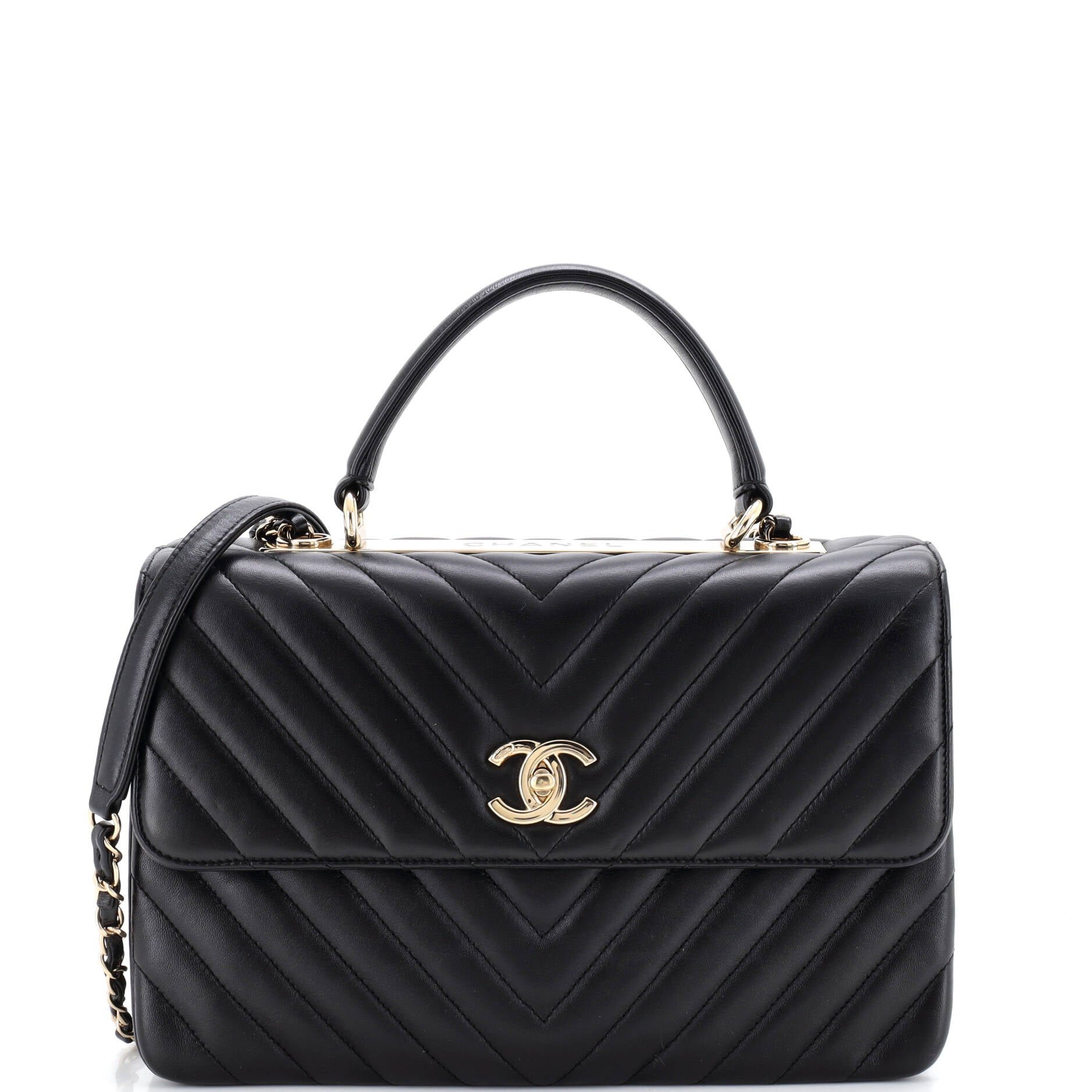 Trendy CC Top Handle Bag Chevron Lambskin Medium