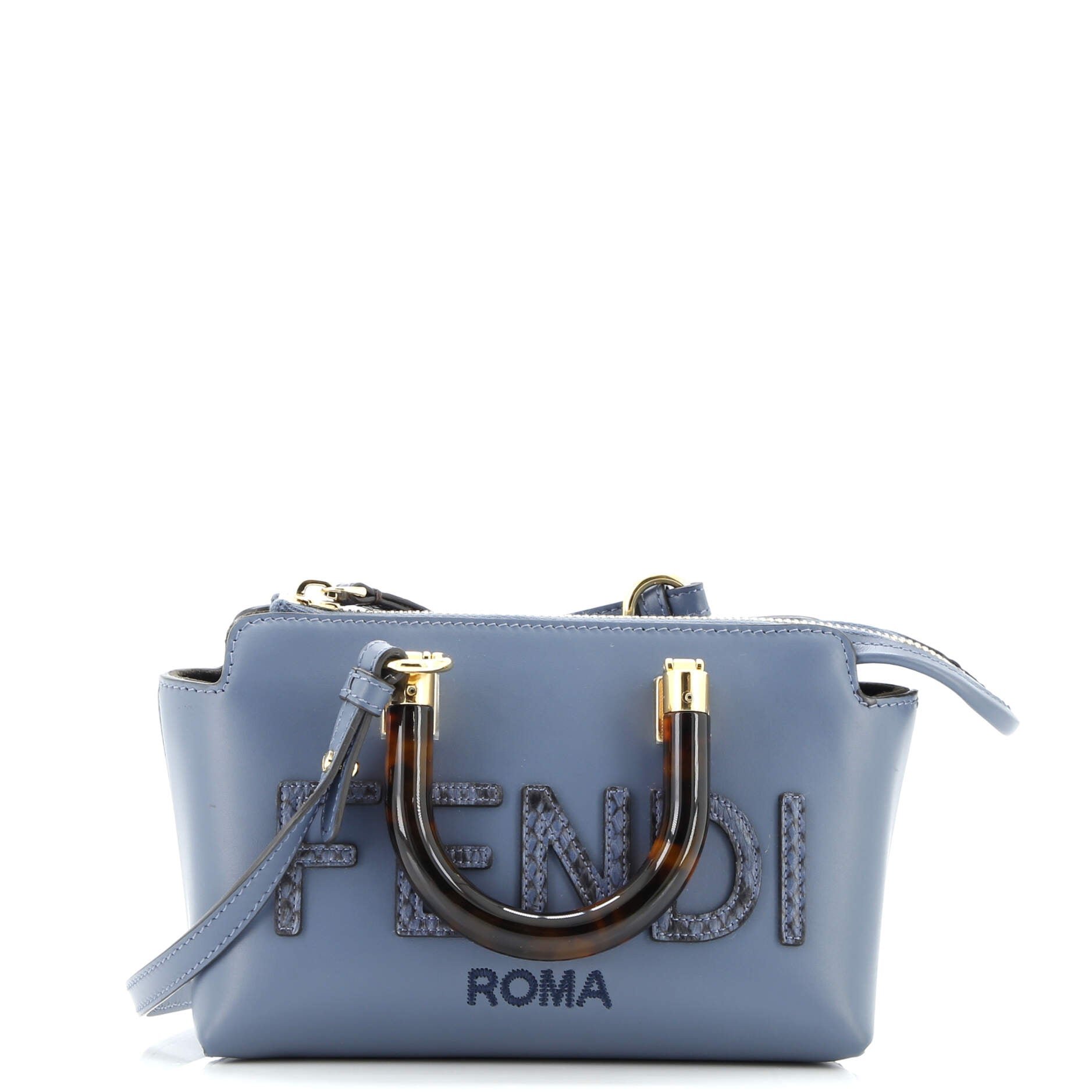 Fendi Logo By The Way Top Handle Bag Leather with Snakeskin Mini