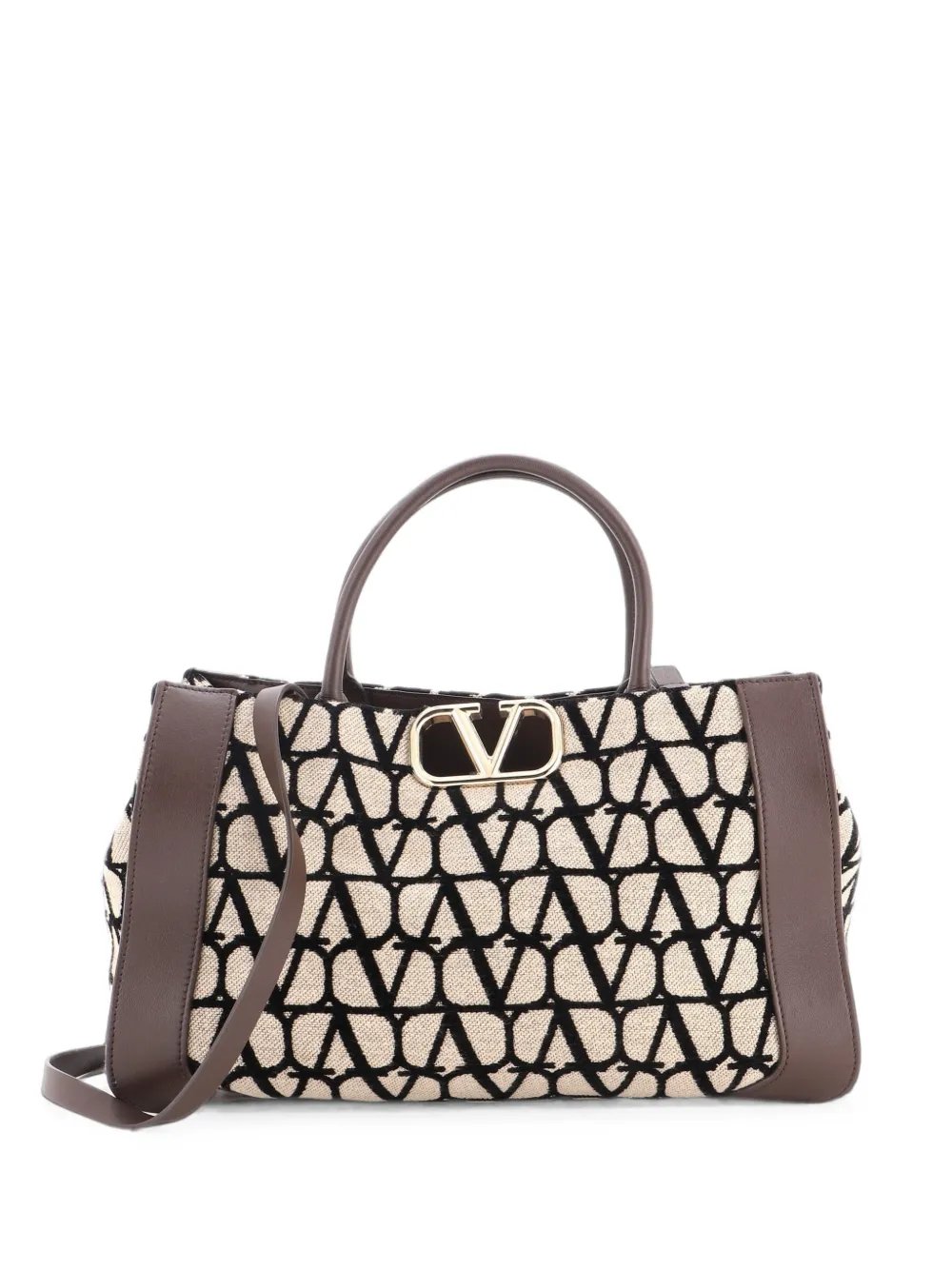VLogo Shopper Toile Iconograph Fabric with Leather Small tote bag