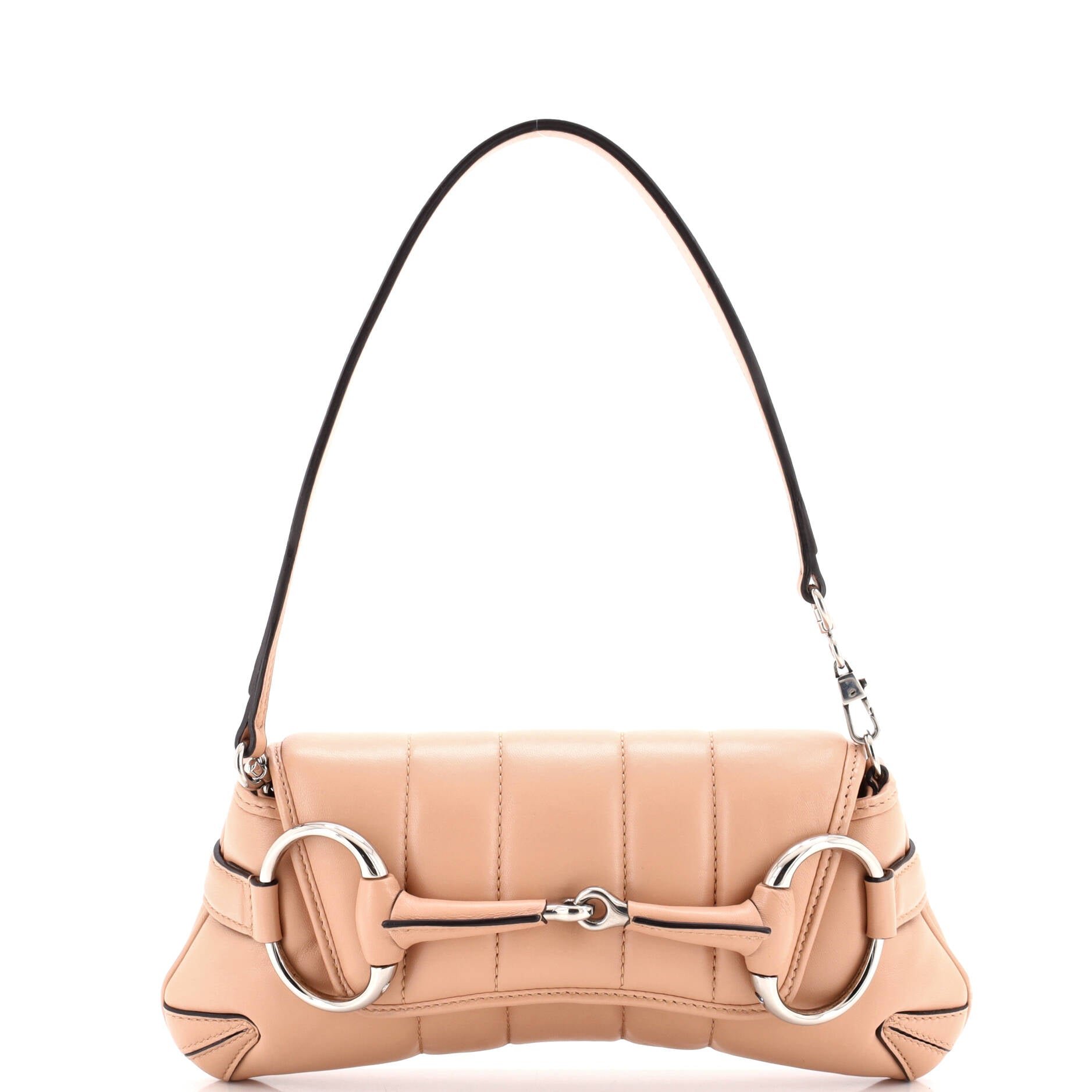 Horsebit Chain Shoulder Bag Vertical Quilted Leather Small