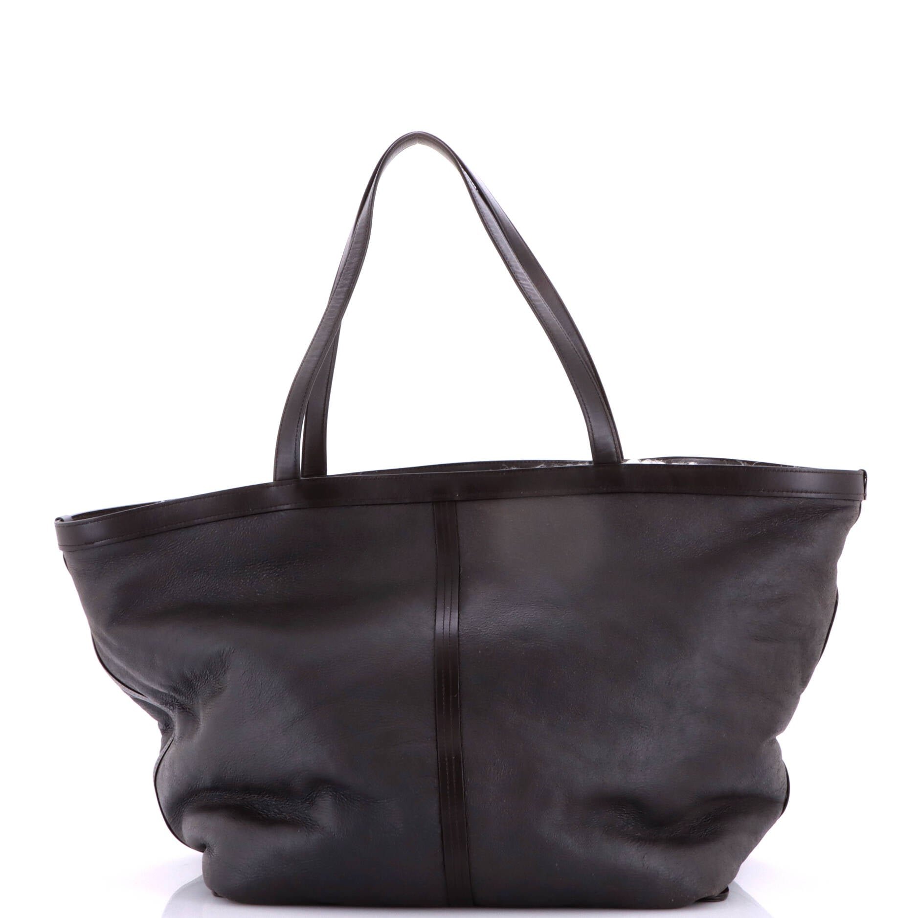 Flip Flap Tote Leather with Intrecciato Leather and Shearling Large