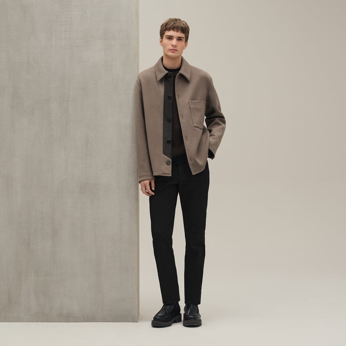 Taupe Overshirt With Leather Detail