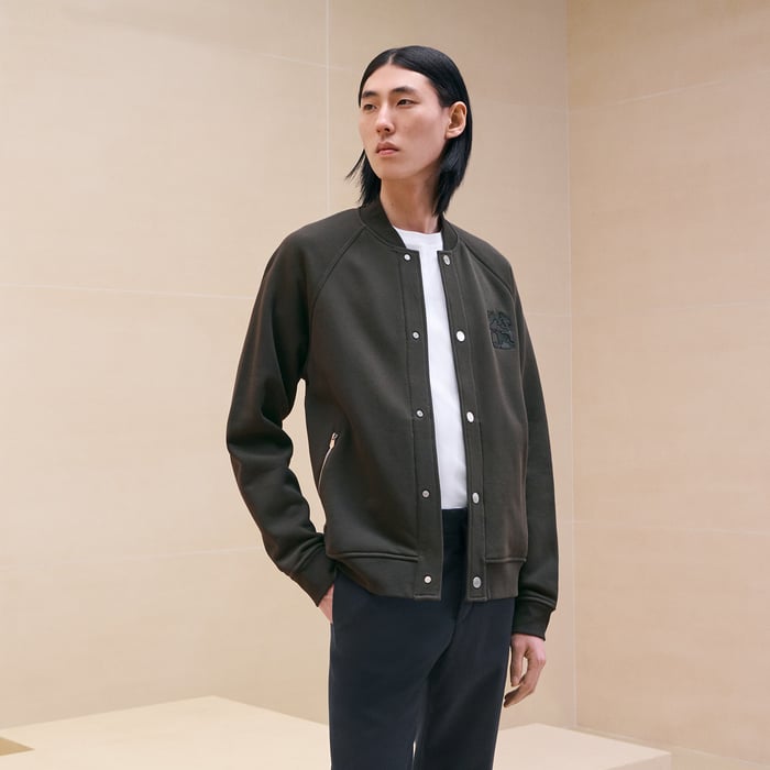 Kaki "Metallerie Au Carre" Varsity Jacket With Leather Detail