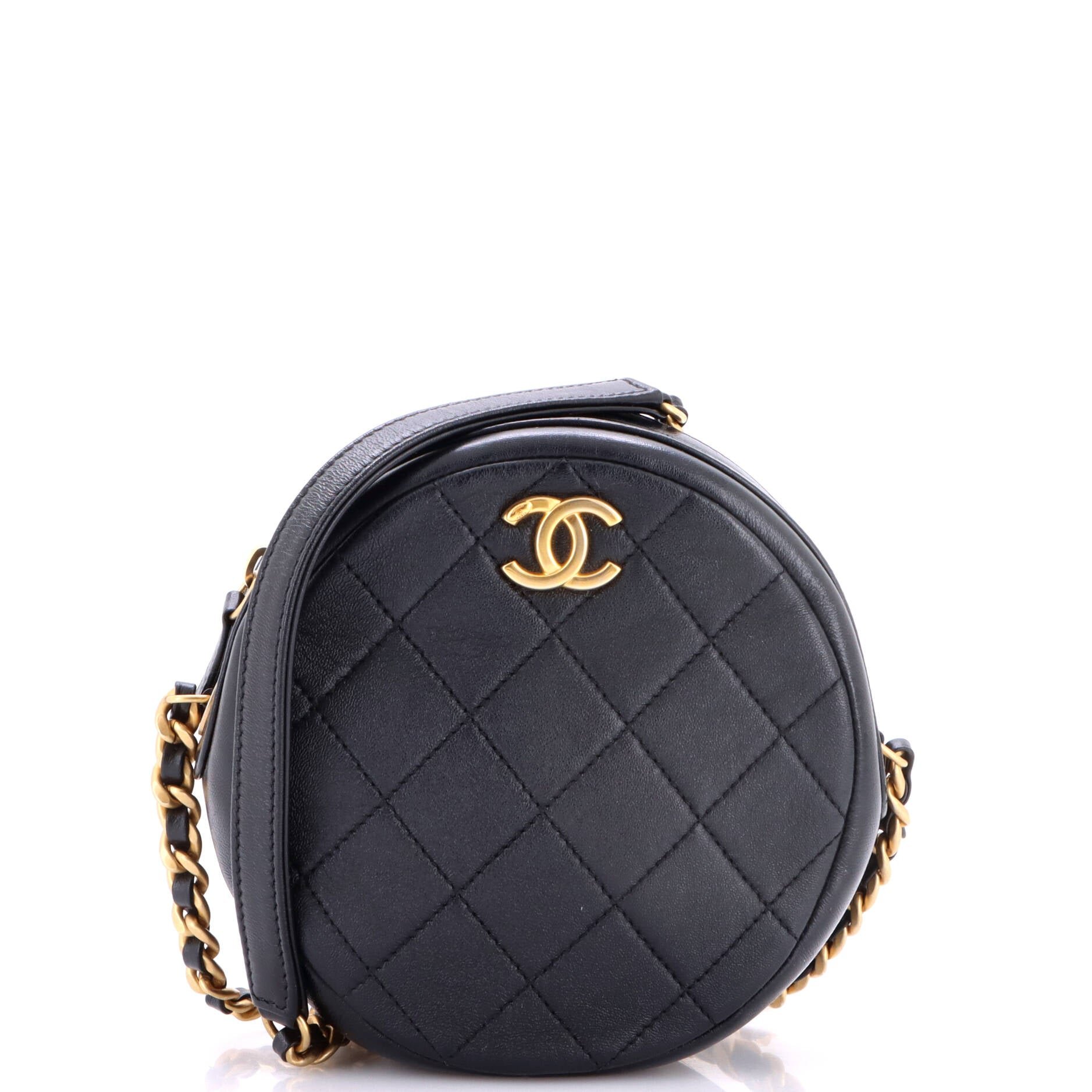 Round Chain Crossbody Bag Quilted Caviar Small