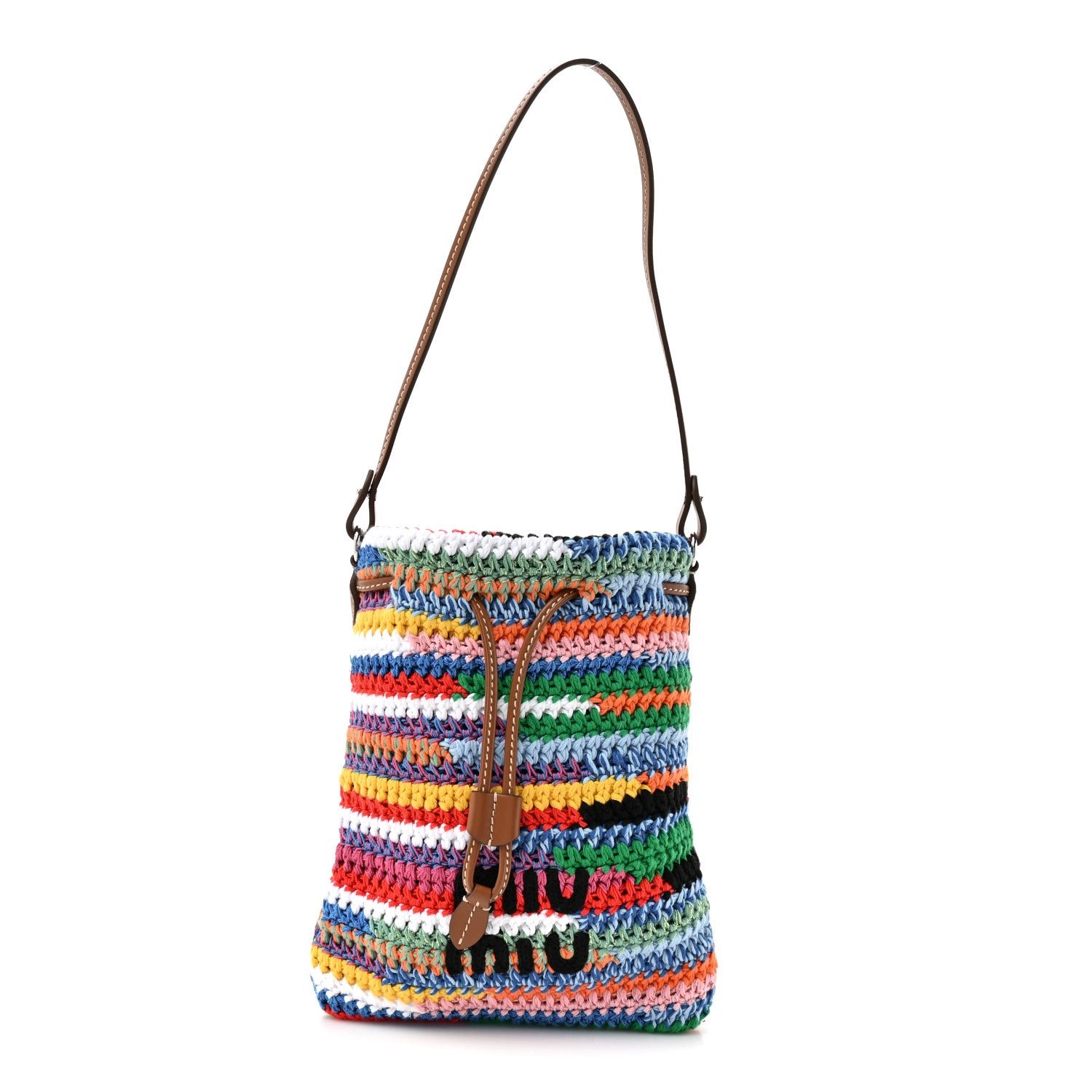 Miu Miu Fabric Crochet Drawstring Pouch Multicolor