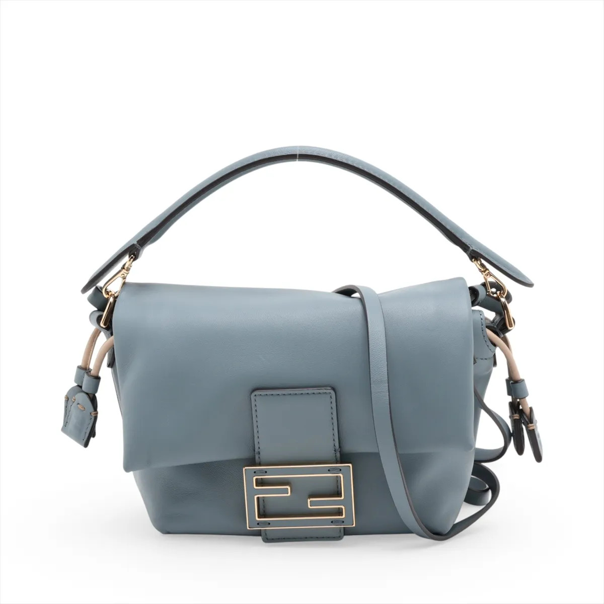 Fendi Mamma Baguette 8BS105 Leather 2 Way Handbag Blue