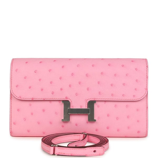 Hermes Hermes Constance To Go Wallet Bubblegum Ostrich Palladium Hardware