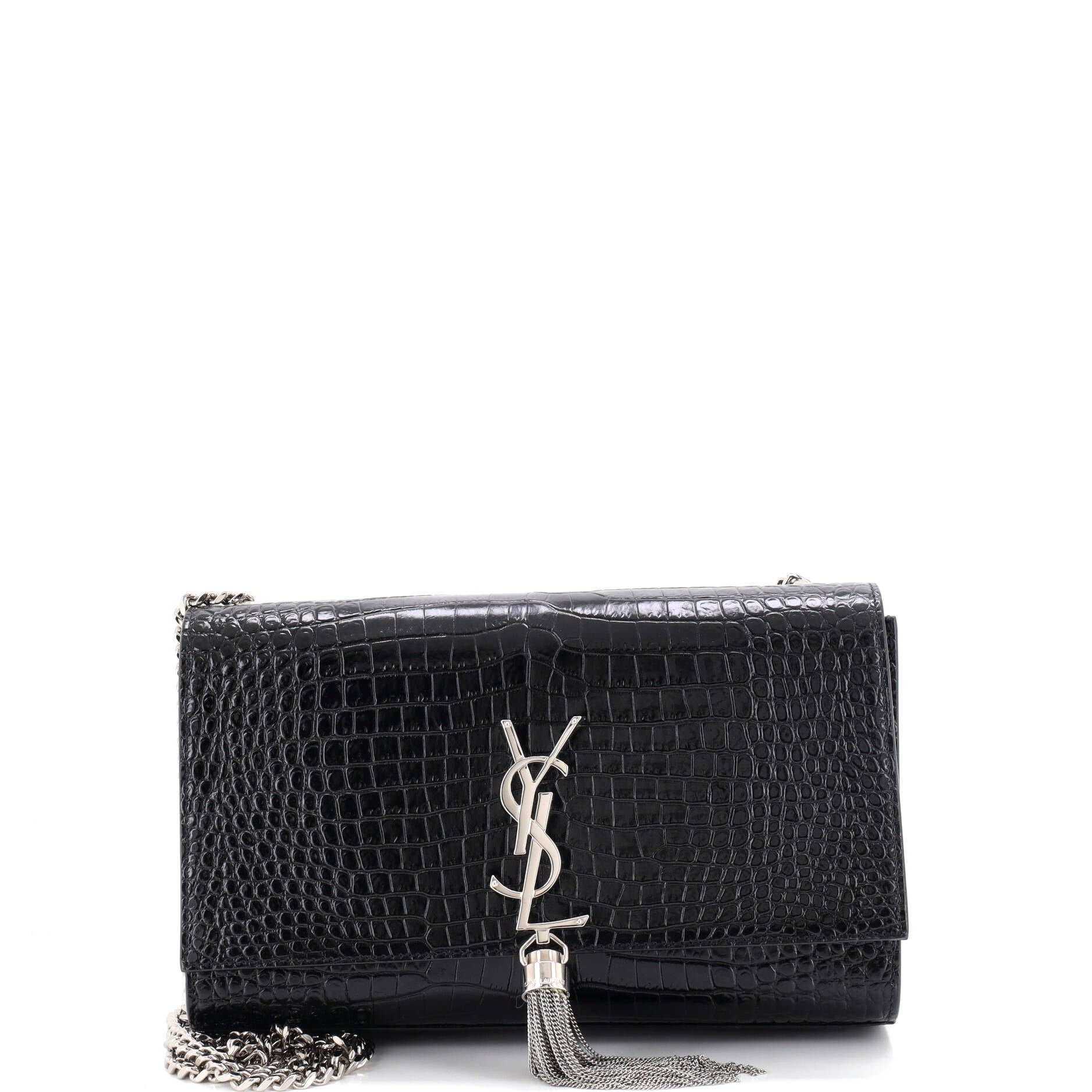 Classic Monogram Tassel Crossbody Bag Crocodile Embossed Leather Medium