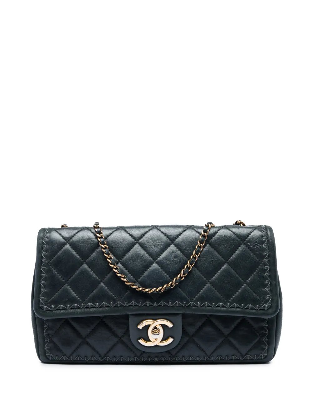 2015-2016 CC Quilted Iridescent Calfskin Whipstitch Single Flap shoulder bag