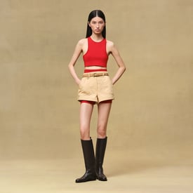 Pleated waist cotton shorts