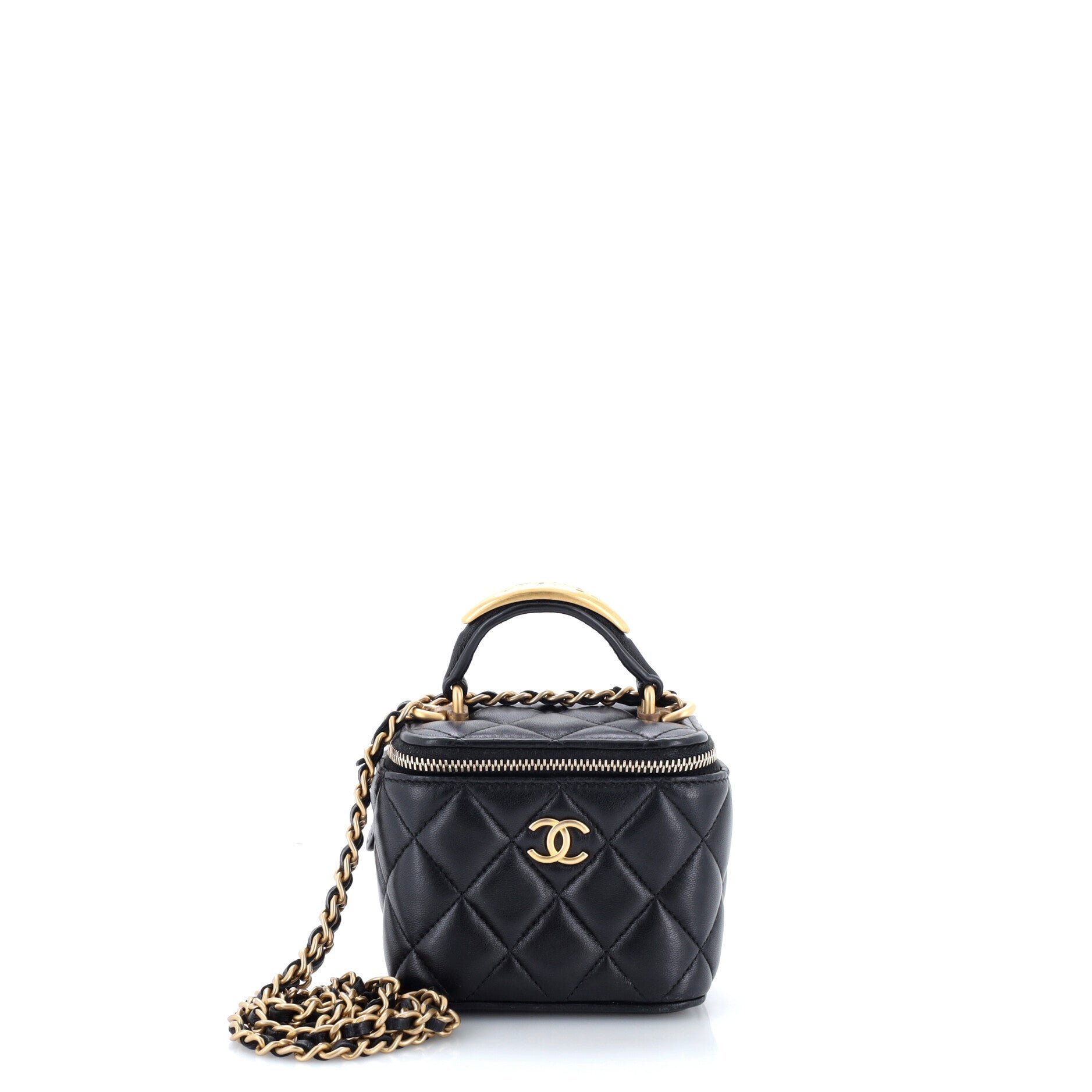 CC Top Handle Vanity Case with Chain Quilted Lambskin with Metal Mini