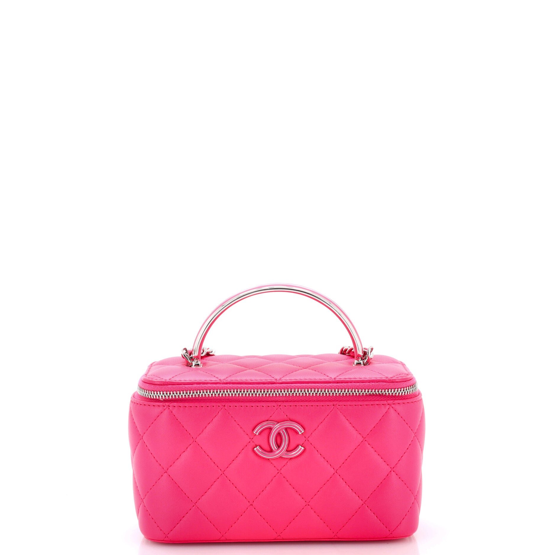 Classic Top Handle Vanity Case with Chain Quilted Lambskin Small