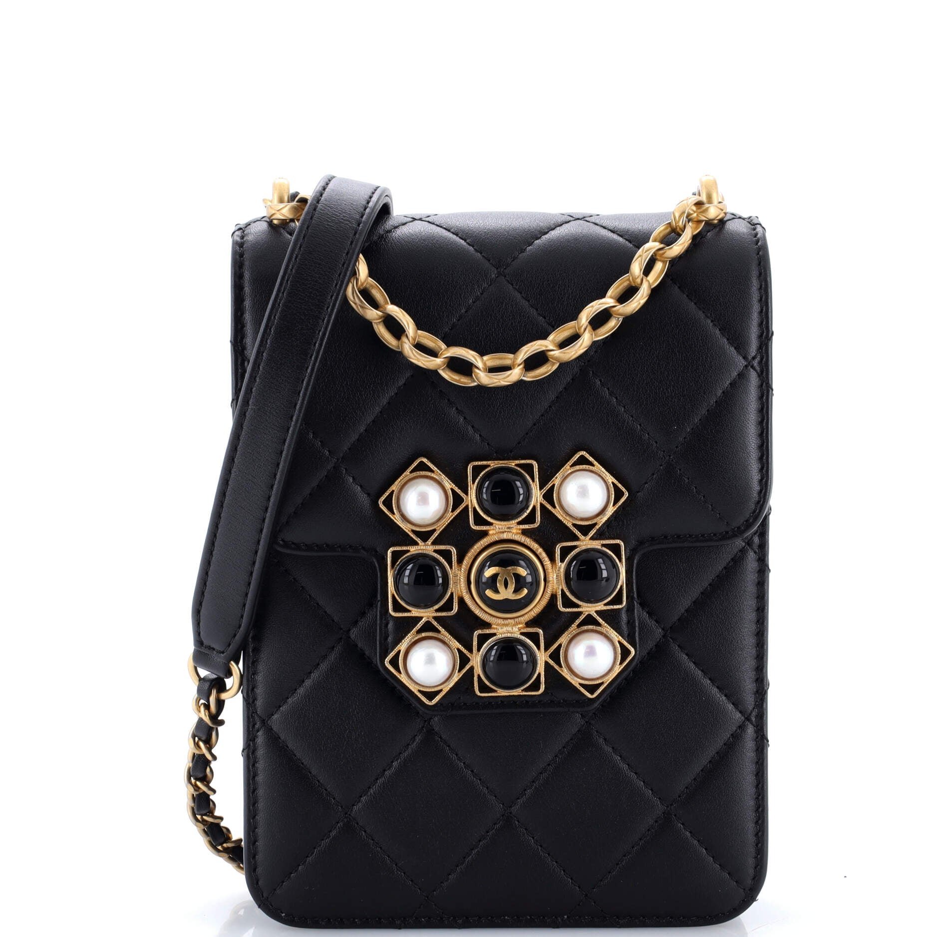 Resin and Pearl CC Flap Bag Quilted Calfskin North South