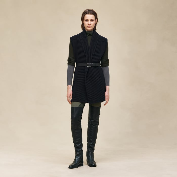 Noir Belted Cashmere Sleeveless Cardigan
