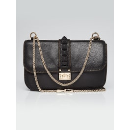 Valentino Valentino Black Leather Glam Lock Medium Flap Bag