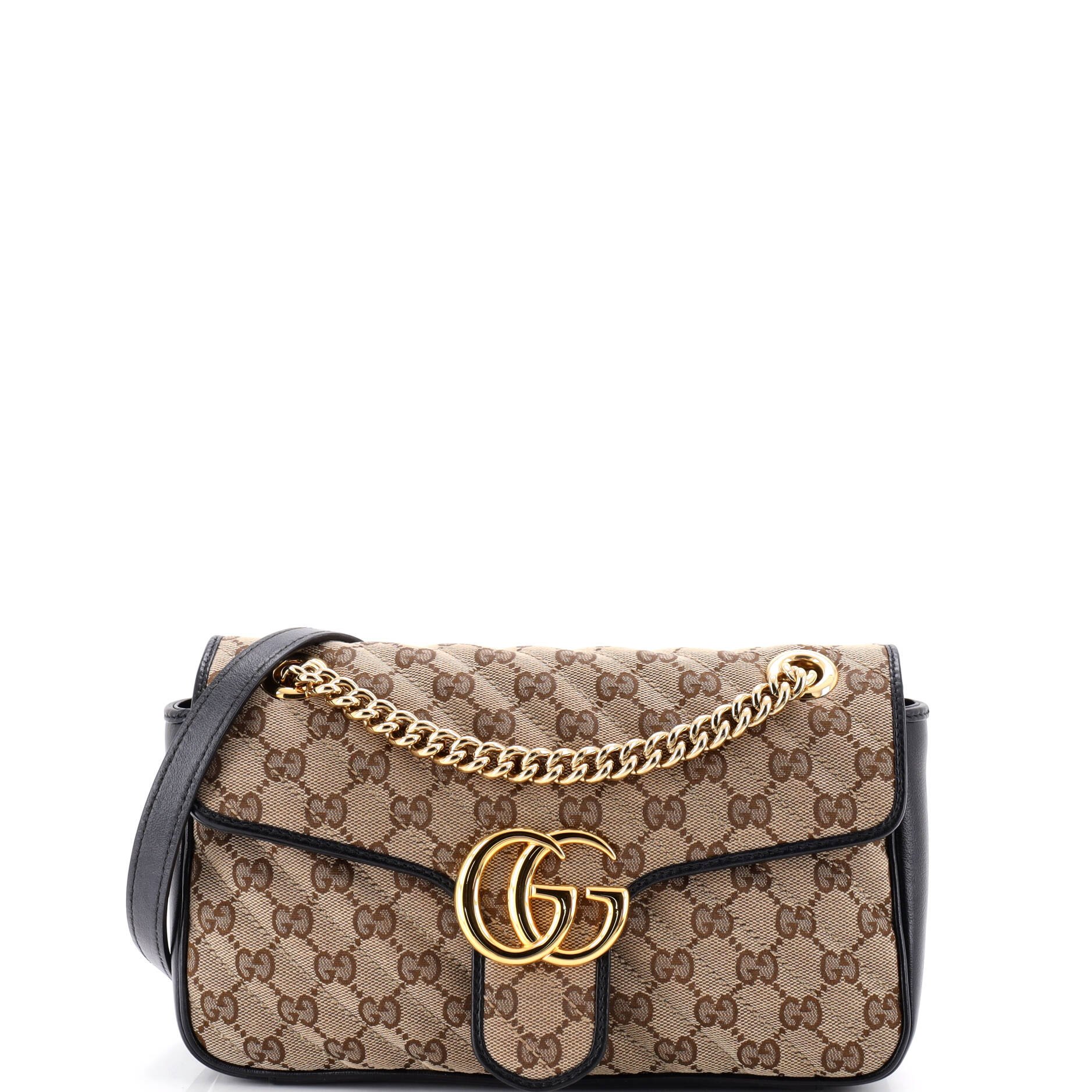 GG Marmont Flap Bag Diagonal Quilted GG Canvas with Leather Small