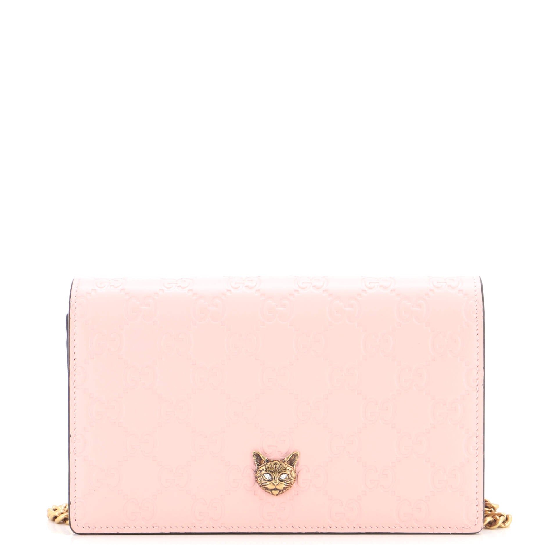 Crystal Cat Wallet on Chain Guccissima Leather