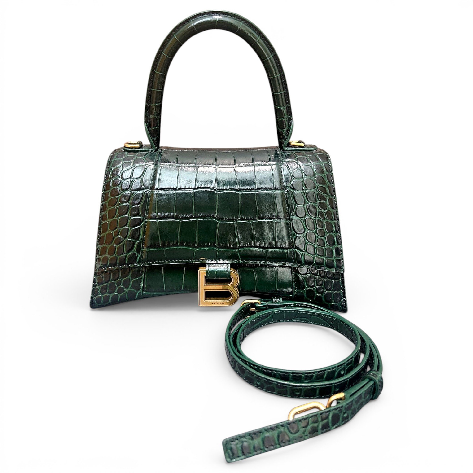 Hourglass patent leather handbag