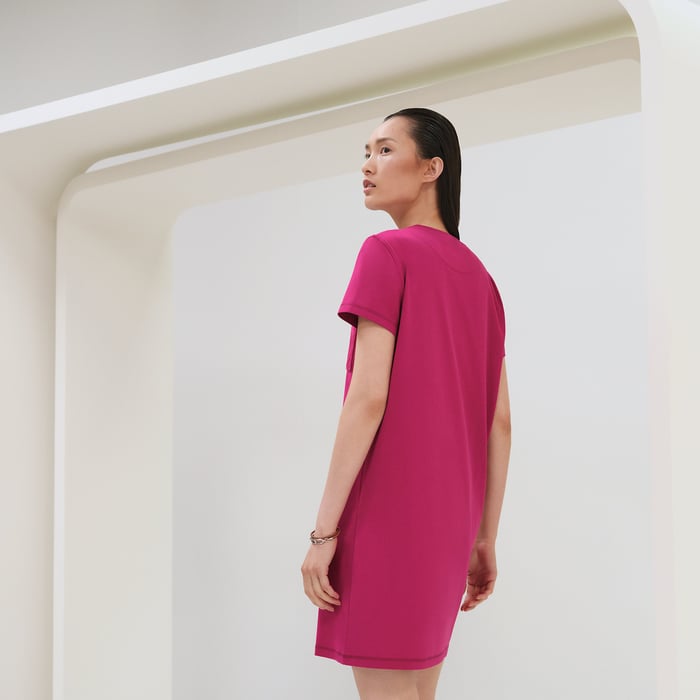 Rose Bougainvillier Embroidered Pocket Dress