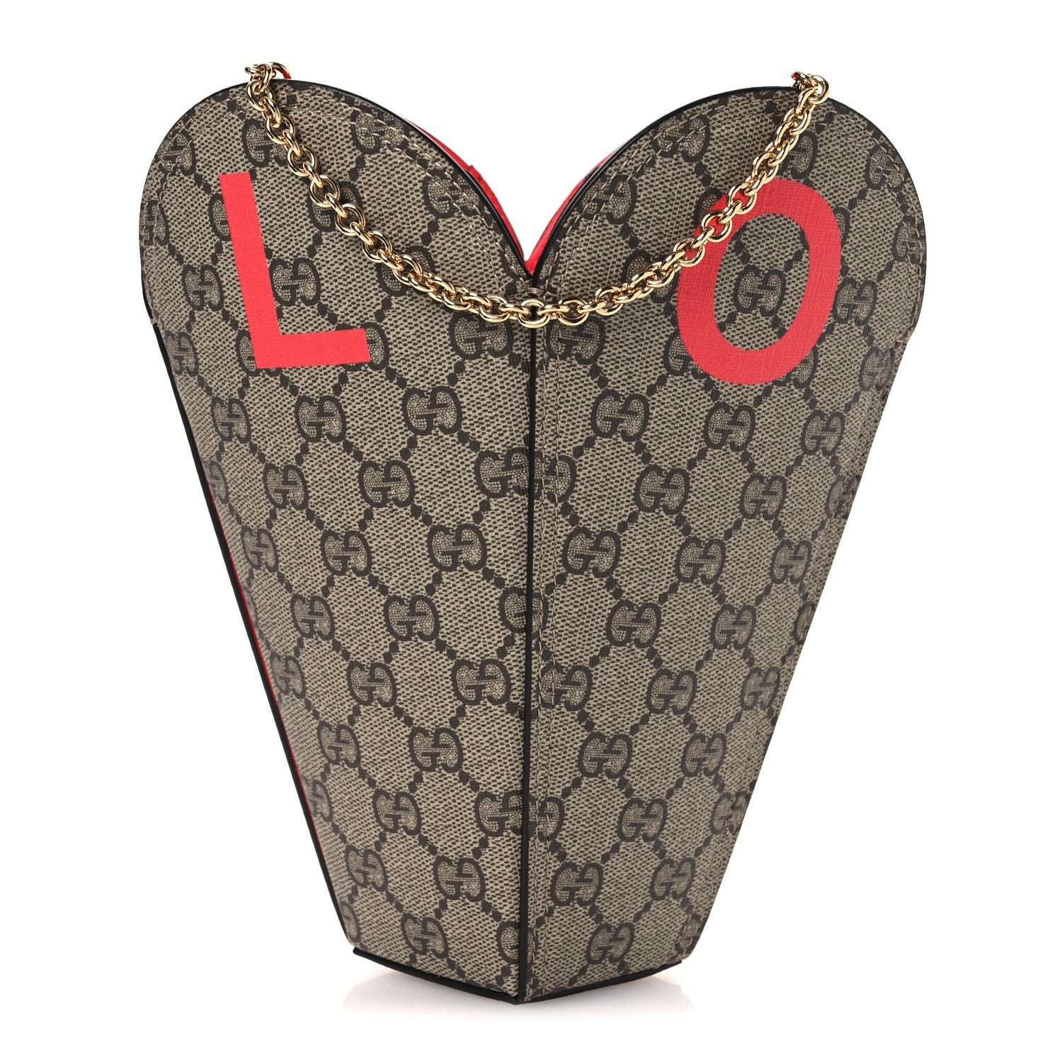 Gucci GG Supreme Monogram Love Valentines Day Small Heart Bag Beige Ebony New Geranium