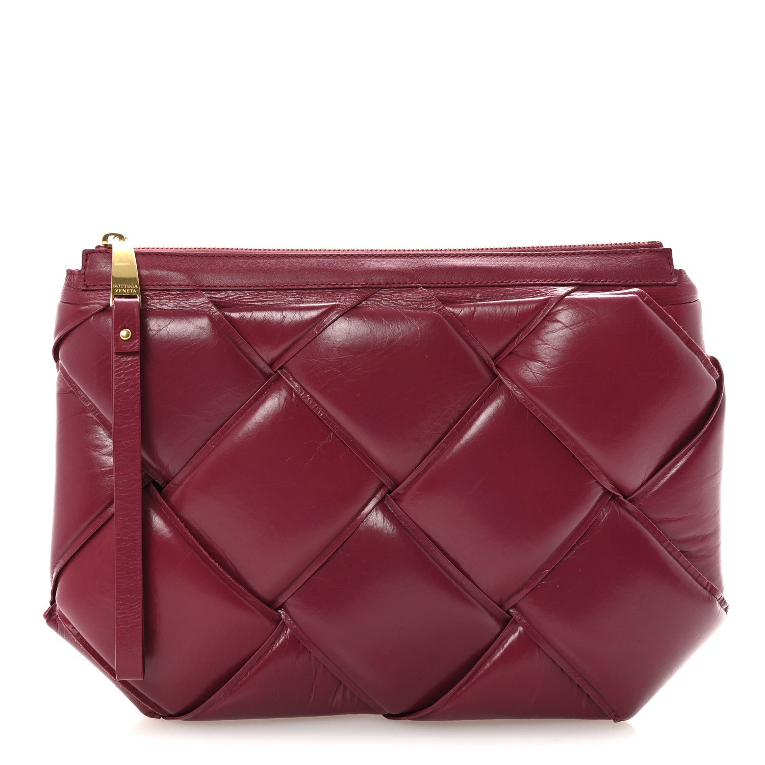 Bottega Veneta Paper Calfskin Maxi Intrecciato Padded Pouch Clutch Amaranto