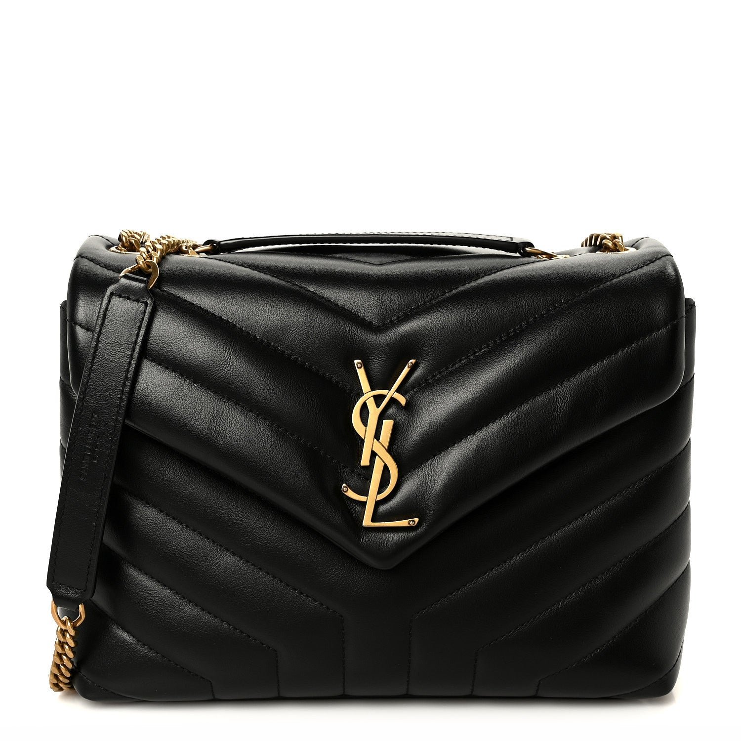 Calfskin Y Quilted Monogram Small Loulou Chain Satchel Black