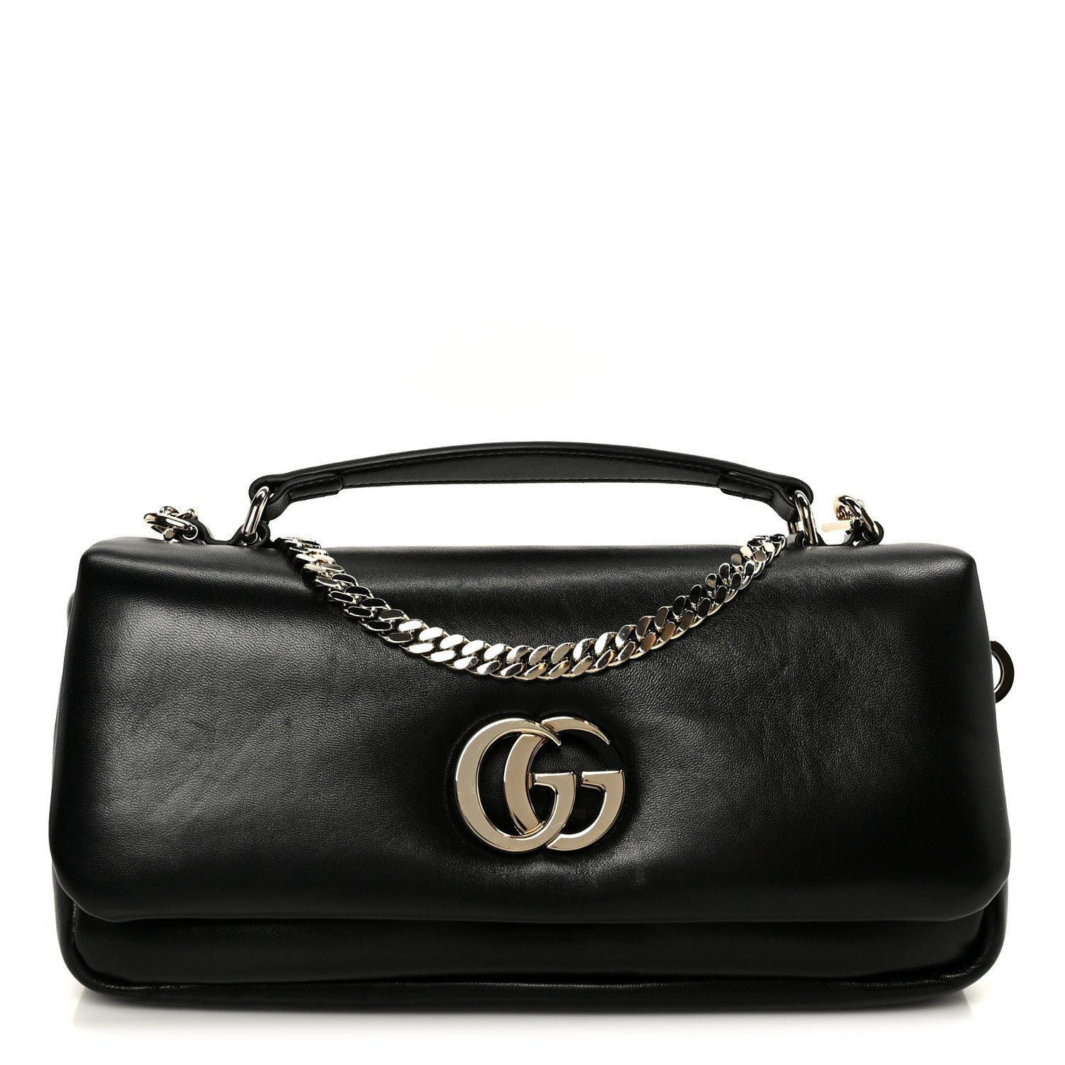 Gucci Lambskin Small GG Milano Top Handle Shoulder Bag Black