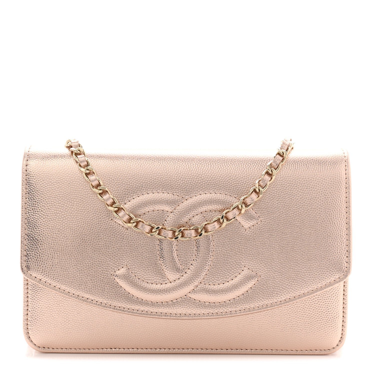 Chanel Metallic Caviar Timeless CC Wallet On Chain WOC Copper