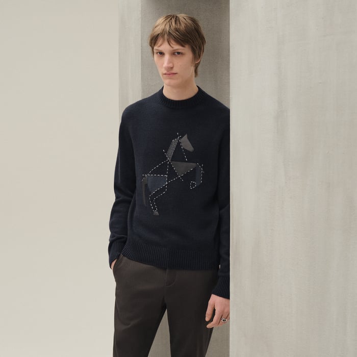 Marine Cashmere "Cheval Tangram" Crewneck Sweater