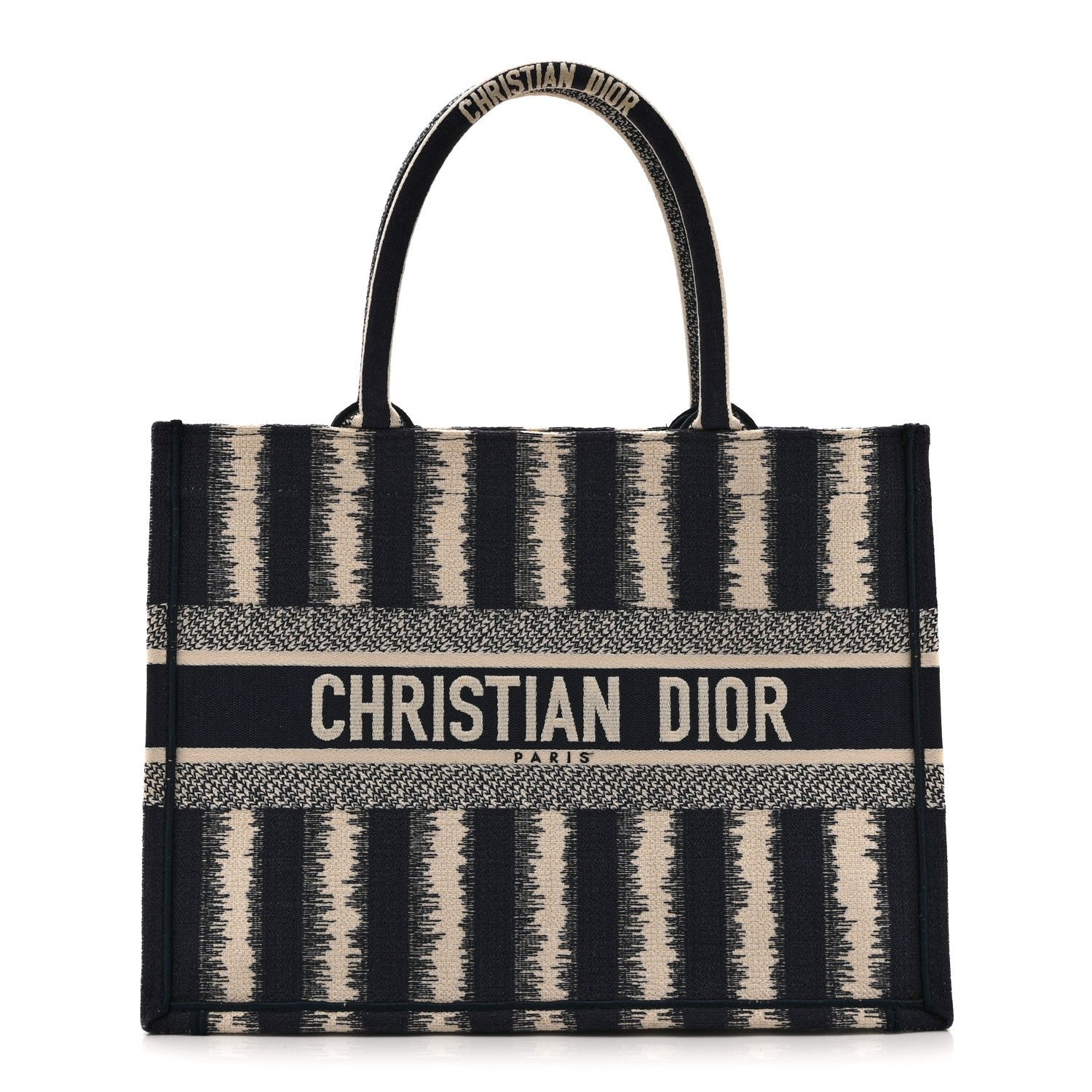 Christian Dior Canvas Embroidered Medium Striped Book Tote Navy