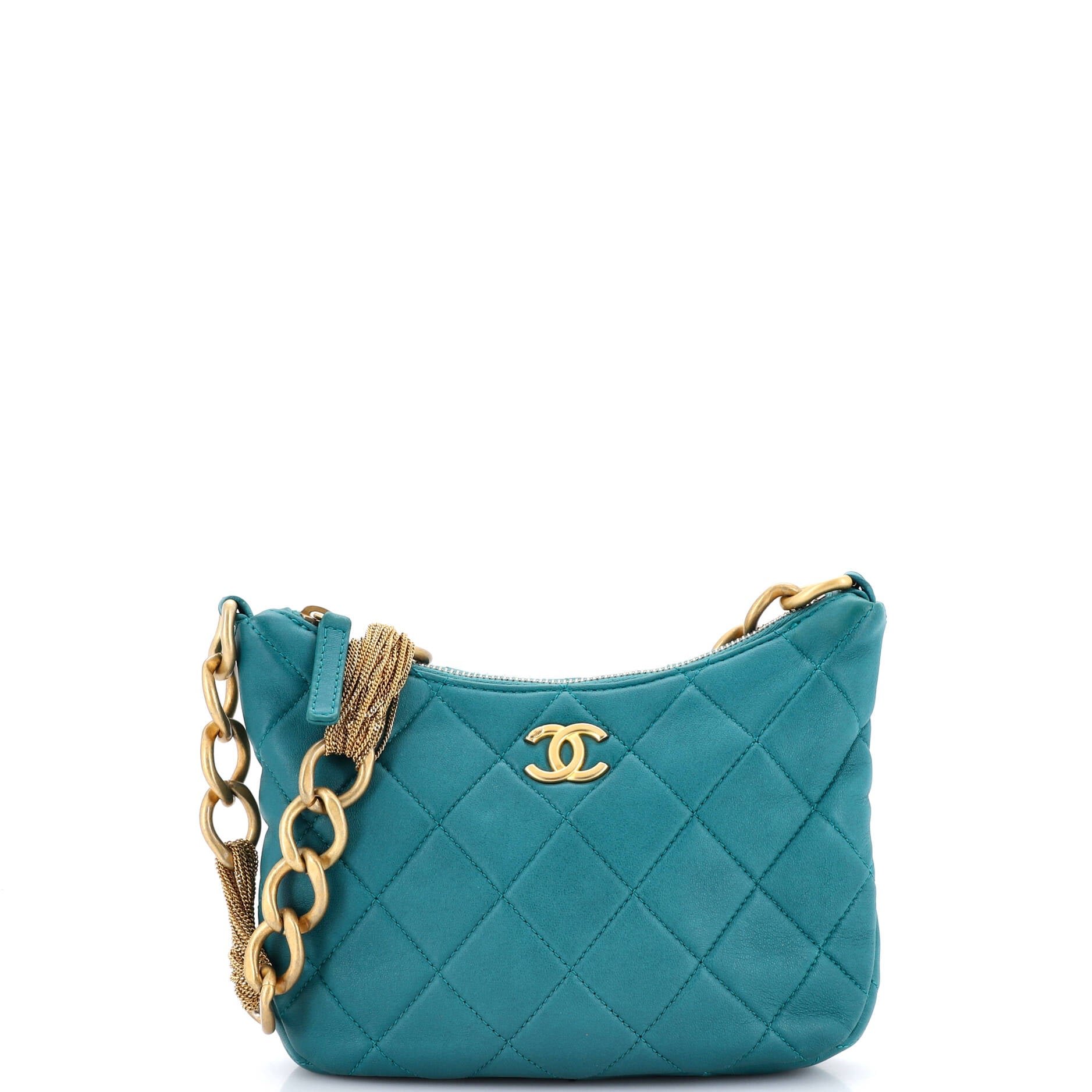 CC Mixed Chain Link Zip Hobo Quilted Lambskin