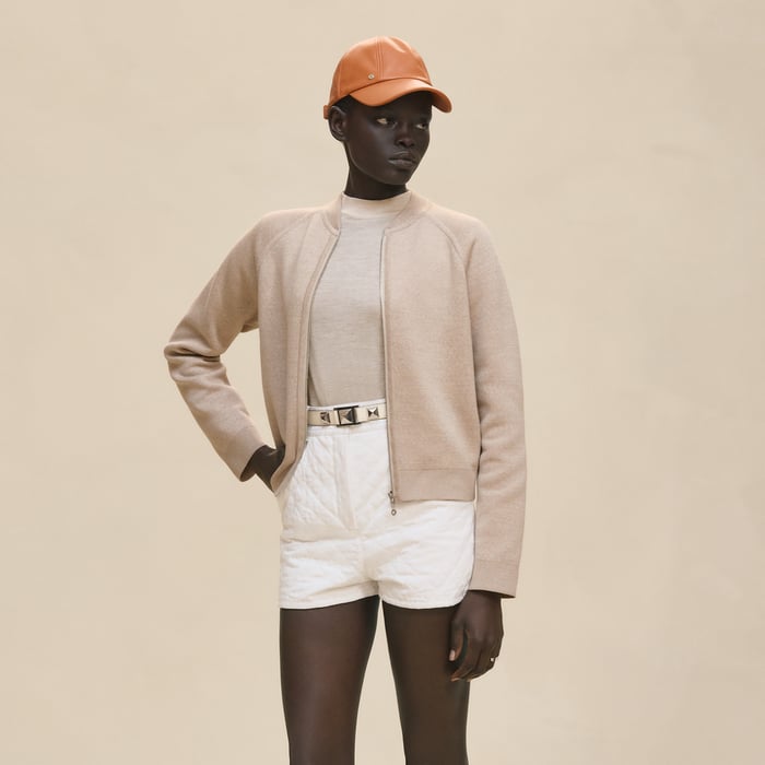 Beige Cremello "H En Biais" Long-sleeve Reversible Cardigan