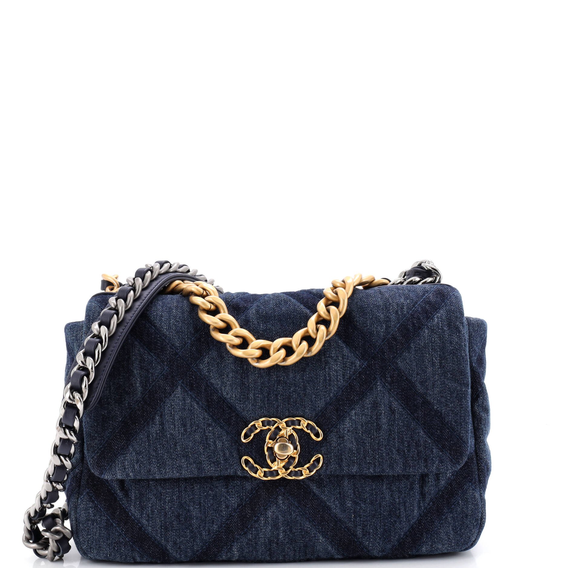 19 Flap Bag Quilted Denim Medium
