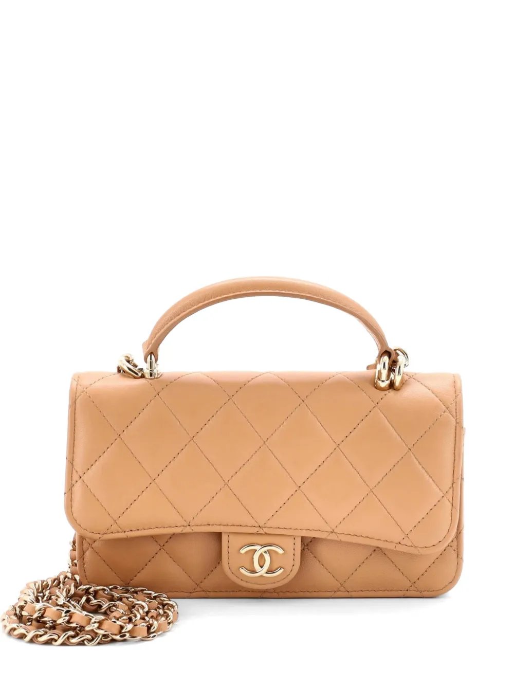 Classic Top Handle Flap Phone Holder with Chain Quilted Lambskin crossbody bag
