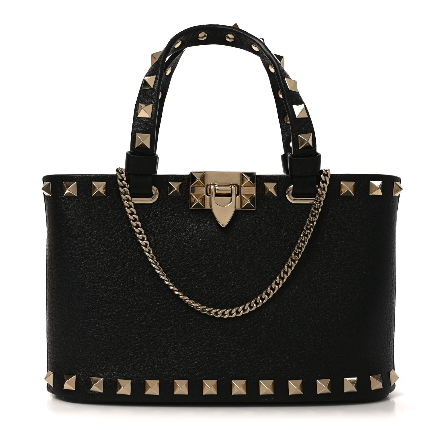 Valentino Garavani Grainy Calfskin Mini Rockstud Shopping Bag Black