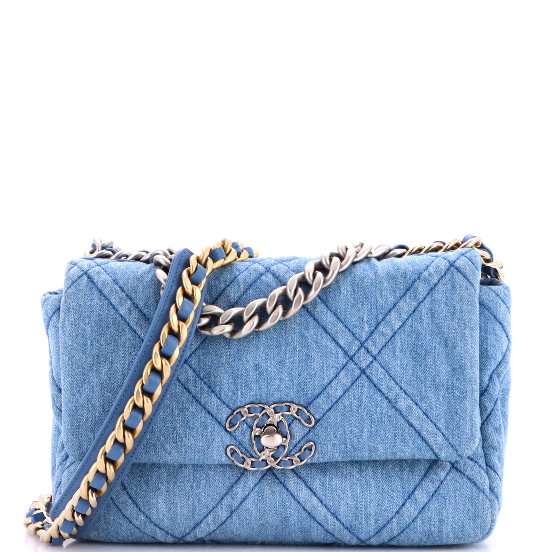 19 Flap Bag Quilted Denim Medium