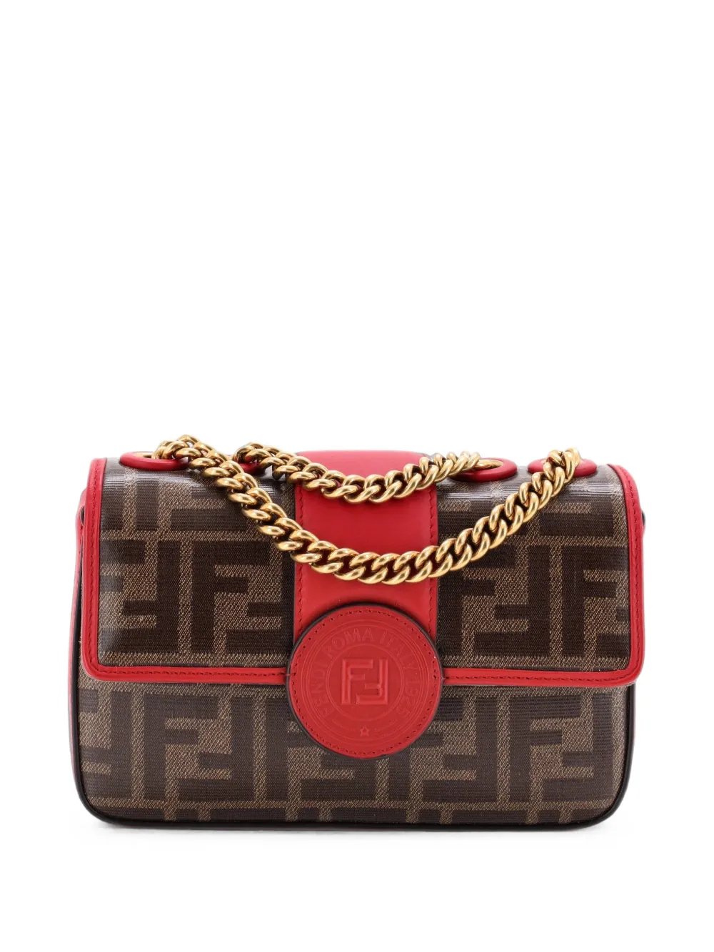 FF Logo Stamp Flap Bag Zucca Coated Canvas with Leather Mini crossbody bag