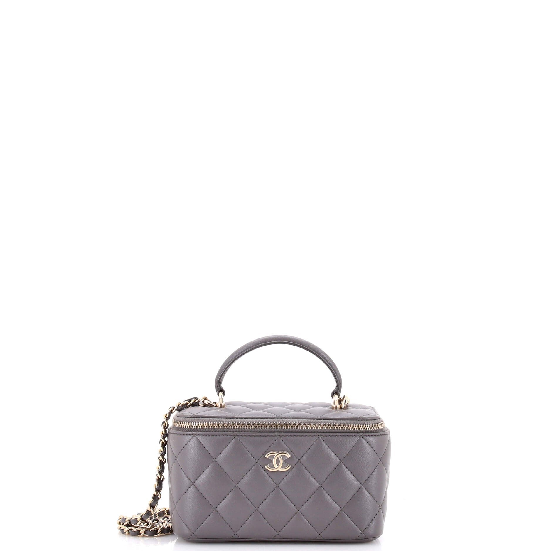 Classic Top Handle Vanity Case with Chain Quilted Lambskin Small
